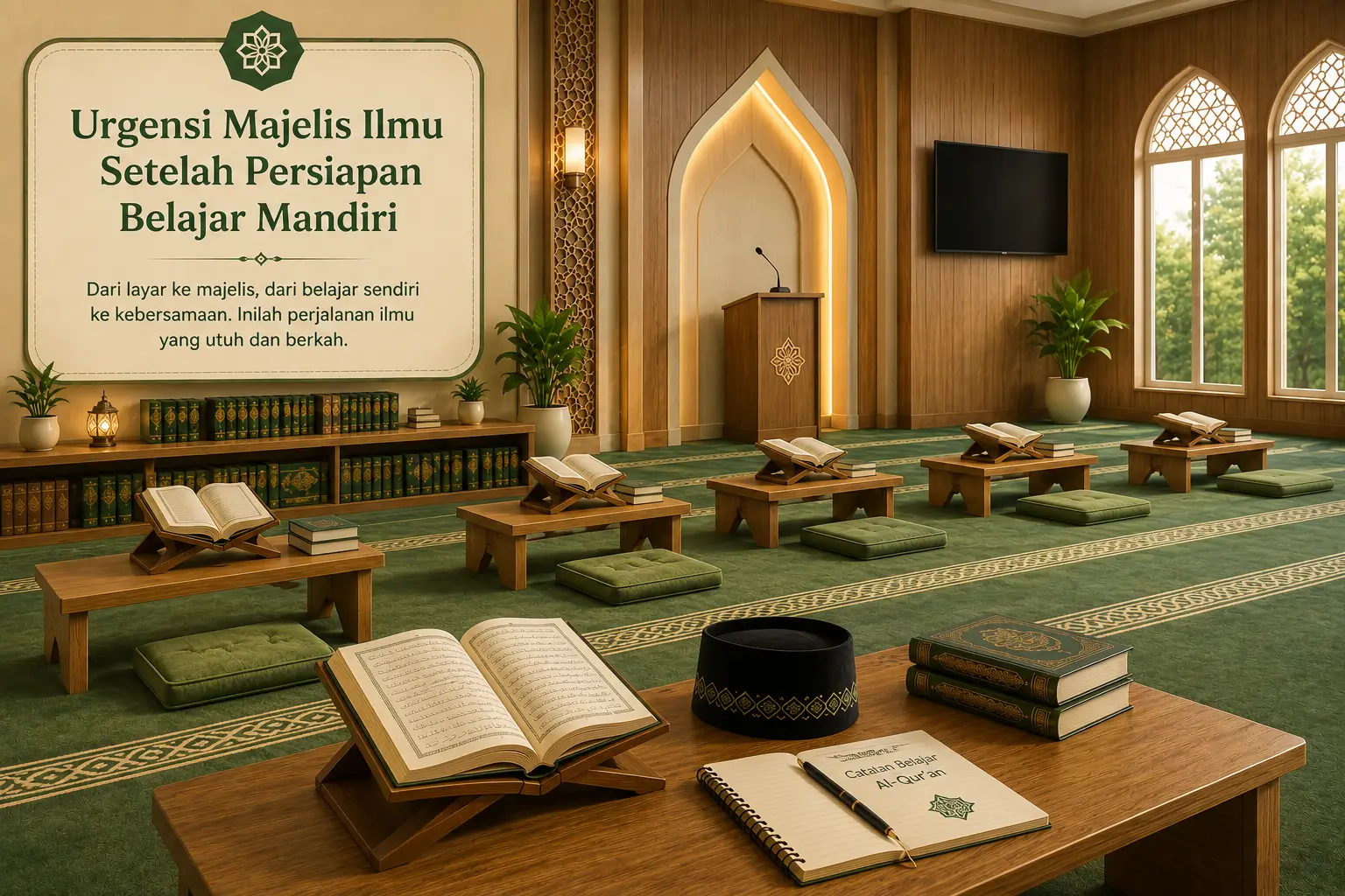Ilustrasi majelis ilmu di masjid sebagai kelanjutan pembelajaran Al-Qur'an dari rumah